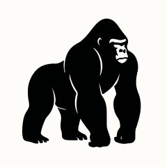 Obraz premium Standing gorilla silhouette vector, powerful muscular animal graphic, strong jungle icon, minimal gorilla art, wildlife strength emblem, bold wild design, modern nature decor vector illustration