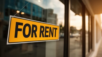 Notice of rent increase concept. For rent sign displayed in a city environment during sunset.