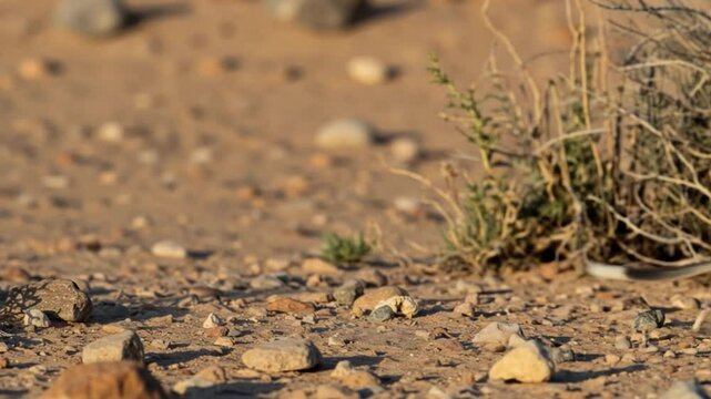 Dynamic Jerboa: Desert Rodent Leaps Across Arid Landscape in Golden Light