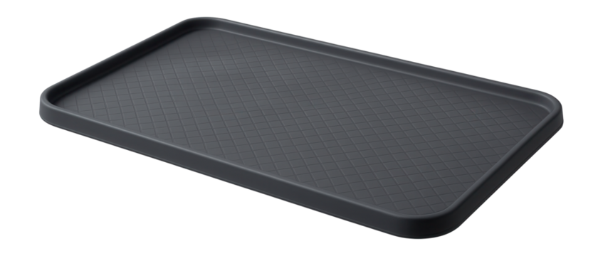 Waterproof rubber mat with non-slip backing, ideal for use in a living room to keep pet feeding areas tidy.