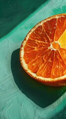 Closeup view of a beautifully sliced citrus fruit showcasing vibrant colors on a lush green background creating a refreshing and appetizing visual experience