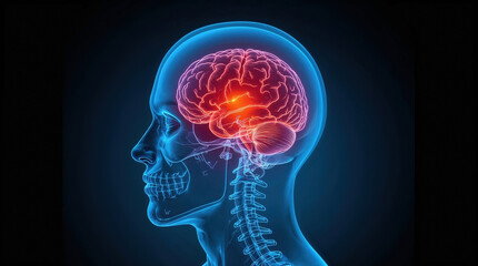 3D Medical Illustration Showing Human Brain Activity In Transparent Skull With Glowing Neural Pathways