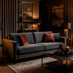 Modern Dark Grey Sofa in Luxurious Living Room Setting