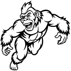 Obraz premium Aggressive gorilla charging forward with open mouth silhouette