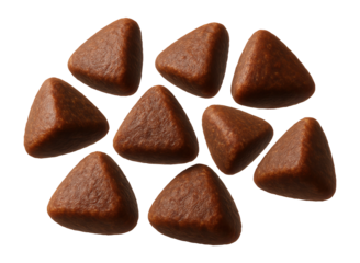 Triangular dry dog food, perfect for a large breed dog residing in a cottage with a garden.