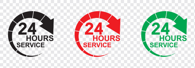 24 hours service vector symbol. 24h service duration sign. 24 h discount offer. same day delivery line icon set. fast 24hr support sign collection.