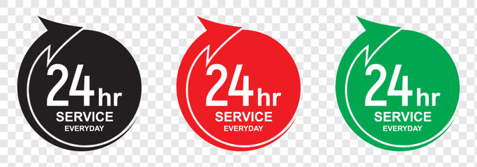 24 hours service vector symbol. 24h service duration sign. 24 h discount offer. same day delivery line icon set. fast 24hr support sign collection.