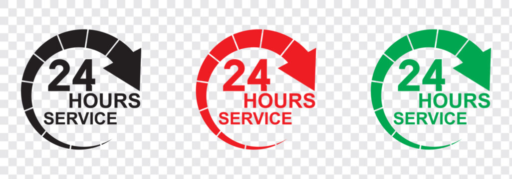 24 hours service vector symbol. 24h service duration sign. 24 h discount offer. same day delivery line icon set. fast 24hr support sign collection.
