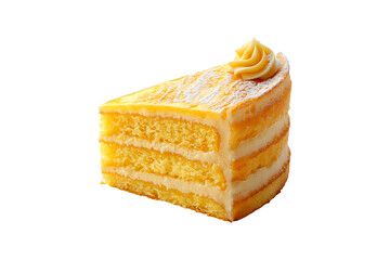 Single Slice of Yellow Cake with Soft Texture Isolated on Transparent Background