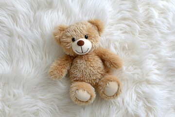 Obraz premium Cute and cuddly teddy bear resting peacefully on fluffy white rug