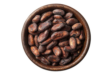 Top View of a Bowl Filled with Cocoa Beans Isolated on Transparent Background