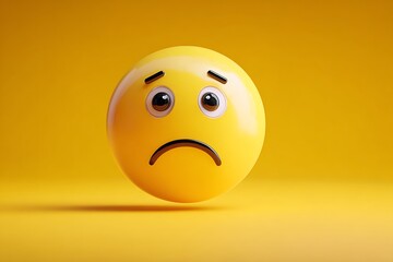 Fototapeta premium Sad Yellow Emoji Sphere Depicting Disappointment and Unhappiness on Monochromatic Background