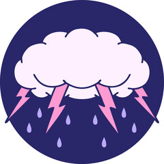 iconic tattoo style image of a storm cloud in bright neon color