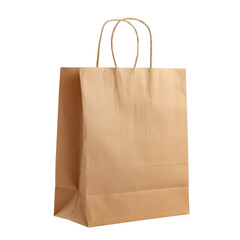 Brown Paper Shopping Bag Standing on Its Own with Two Handles and a Plain Surface for Art and Design Projects Transparent background or png