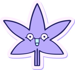 sticker of a cute cartoon marijuana leaf in bright neon color
