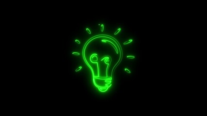 Illuminated neon green light bulb symbolizing creative ideas and innovation concepts