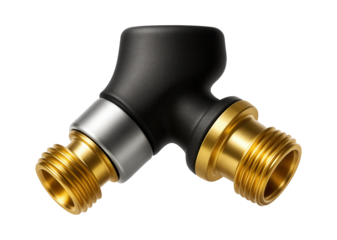 Flexible hose connector with a swivel joint to prevent kinking in a garden setup at a private residence.