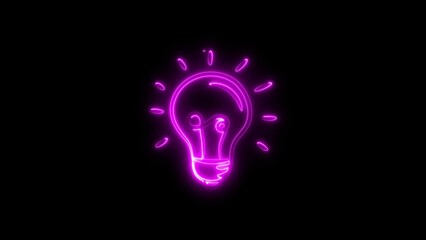 Illuminated neon light bulb illustration on a black background representing idea and innovation