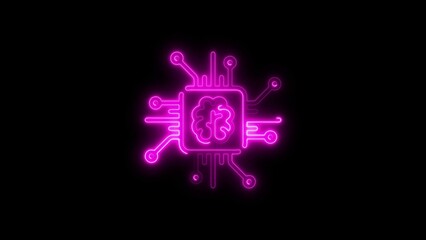 Neon pink artificial intelligence processor icon representing digital brain and technology concept