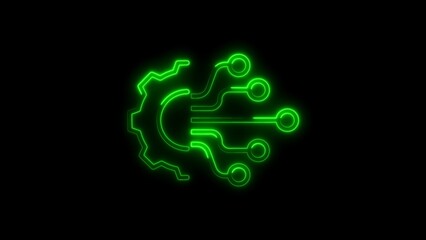 Futuristic neon green circuit board technology concept on black background for digital design