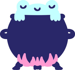 frog in a cauldron in bright neon color