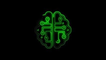 Neon green circuit board brain illustration representing artificial intelligence and innovation concept