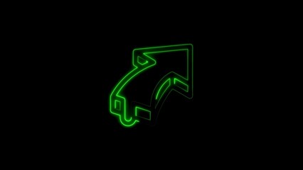Modern green neon arrow symbol indicating progress with stylish 3d isometric perspective design