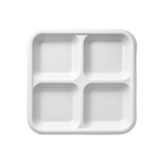 White Plastic Tray with Four Compartments for Food Serving and Meal Preparation in a Clean Design Transparent background or png