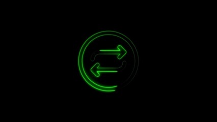 Neon green transfer symbol on a black backdrop illustrating exchange or synchronization