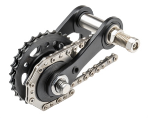 Motorcycle chain tensioner, isolated PNG transparent background