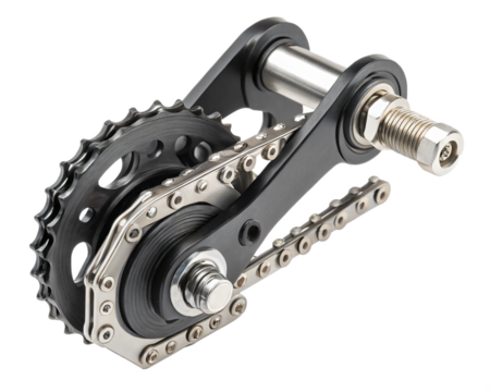 Motorcycle chain tensioner, isolated PNG transparent background