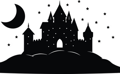  castle in the night silhouette vector.