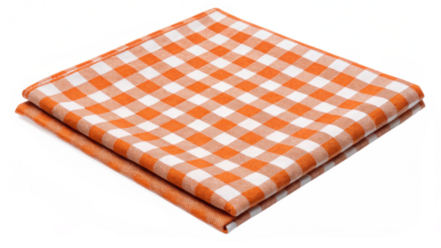 Orange and white checkered tablecloth picnic table cloth kitchen linens fabric home decor textile design - Powered by Adobe