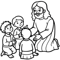 Jesus teaching  children about love line art  kids coloring page