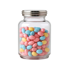 Colorful Candies in a Clear Glass Jar for Sweet Treats or Celebrations Transparent background or png