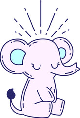 illustration of a traditional tattoo style cute elephant in bright neon color