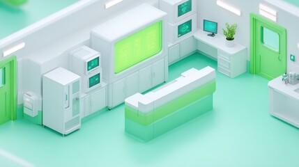 Futuristic Hospital Reception, Clean Clinic Interior, Medical Tech