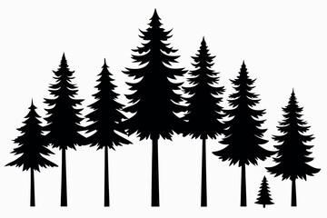 Obraz premium Minimal Black Pine Tree Clipart – Vector Silhouettes of Forest Trees Isolated on White