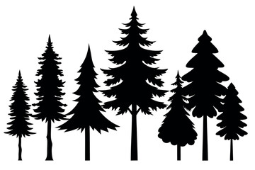 Obraz premium Minimal Black Pine Tree Clipart – Vector Silhouettes of Forest Trees Isolated on White