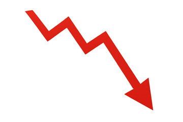 Red downward trending zigzag arrow indicating decline and loss on transparent background