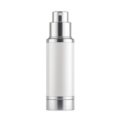 Sleek and Modern White Cosmetic Bottle with Silver Cap for Beauty and Skincare Products Display Transparent background or png