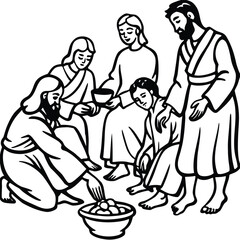 Fototapeta premium Jesus washing the disciples feet line art