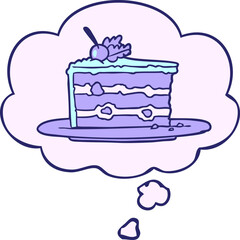cartoon dessert cake with thought bubble in bright neon color