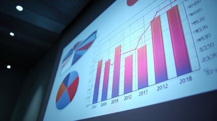 Projected business charts in a meeting room