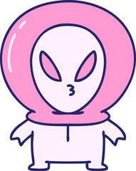 cartoon of a small alien looking thoughtful in bright neon color