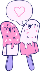cartoon ice lolly in love with speech bubble in bright neon color
