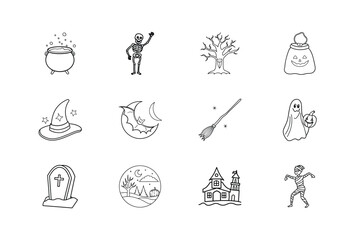 Fototapeta premium Halloween icons spooky creatures haunted house and witchy objects