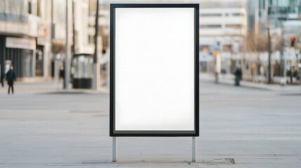 Blank billboard on city street. Perfect for adding your own message or advertisement. High-quality outdoor advertising space in a pedestrian urban environment.
