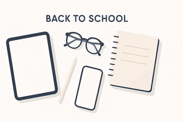 Modern Back to School Vector Background with Tech Elements Elegant Educational Technology Banner – Tablet, Notebook, Smartphone