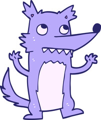 hand drawn doodle style cartoon wolf in bright neon color